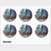 Sticker Rond USA, Massachusetts. Skyline Waterfront de Boston (Feuille)