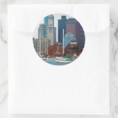 Sticker Rond USA, Massachusetts. Skyline Waterfront de Boston (Sac)
