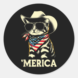 Sticker Rond Usa merica Chat 4 juillet Hommes Femmes Enfants Fu
