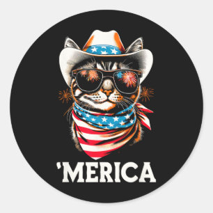 Sticker Rond Usa merica Chat 4 juillet Hommes Femmes Enfants Fu