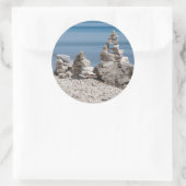 Sticker Rond USA, Michigan. Tours En Pierre Sur La Plage (Sac)