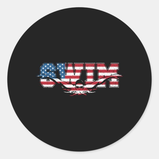 Sticker Rond Usa Style Natation nager Us Drapeau Avec Nager (Devant)