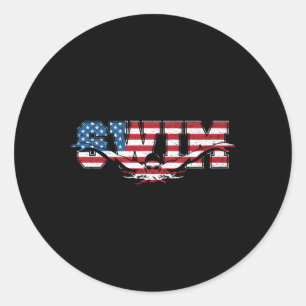 Sticker Rond Usa Style Natation nager Us Drapeau Avec Nager