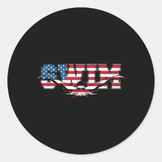 Sticker Rond Usa Style Natation nager Us Drapeau Avec Nager