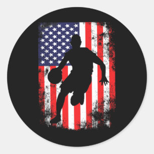 Sticker Rond USA Team Basketball Supporter American Patriotic F