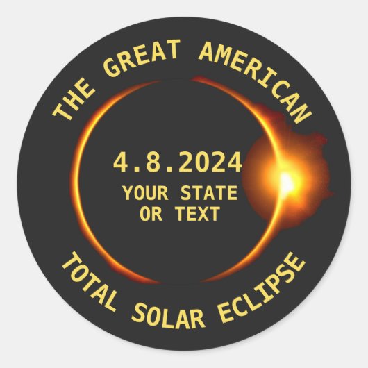 Sticker Rond USA Total Solar Eclipse Party 4/8/2024 Custom Text (Devant)