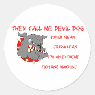 Sticker Rond USMC On m'appelle Devil Chien