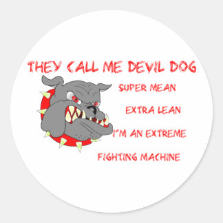 Sticker Rond USMC On m'appelle Devil Chien