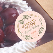 Sticker Rond Ustensile de cuisson et Cuisine rose et vert olive