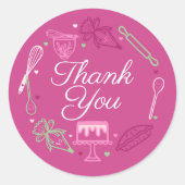 Sticker Rond Ustensile de cuisson et de Cuisine Merci rose et v (Devant)