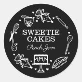 Sticker Rond Ustensile de cuisson et de Cuisine noir et blanc (Devant)