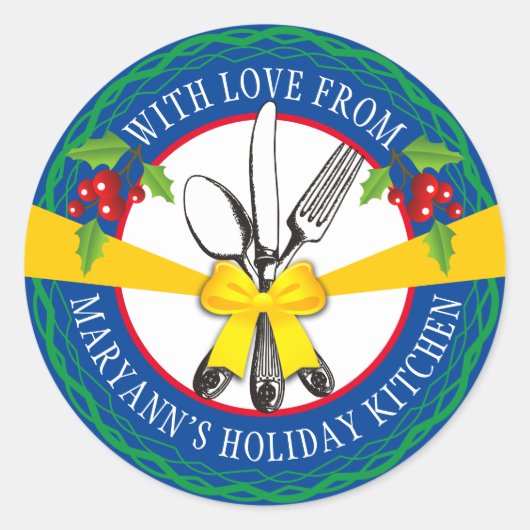 Sticker Rond ustensiles bow personnalisés cookies de Noël nourr (Devant)