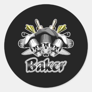 Sticker Rond Ustensiles de cuisine et de crâne Baker