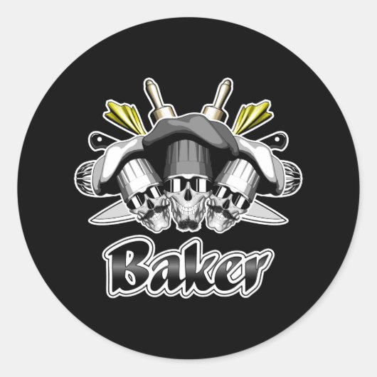 Sticker Rond Ustensiles de cuisine et de crâne Baker (Devant)