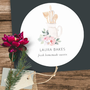 Sticker Rond Ustensiles de cuisson à base de spatule rose pâle