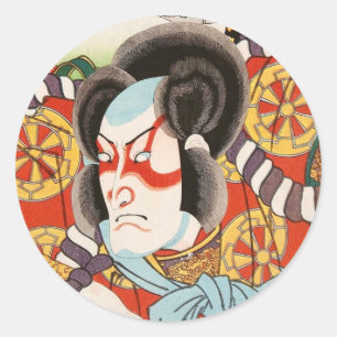 Sticker Rond Utagawa kabuki samouraï ukiyo-e vintage classique