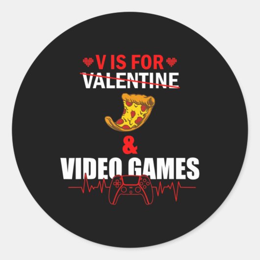 Sticker Rond V Day est pour les amateurs de pizza et de jeu vid (Devant)