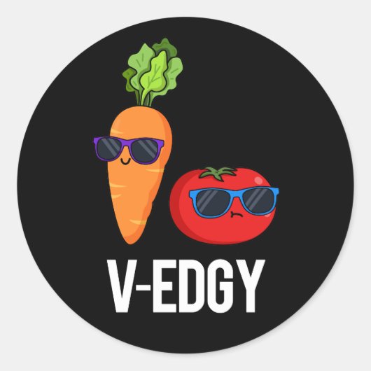 Sticker Rond V-Edgy Funny Veggie Pun Dark BG (Devant)