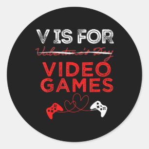 Sticker Rond V est pour Jeux Vidéo Gamer Valentines
