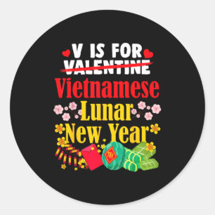 Sticker Rond V est pour le Nouvel An vietnamien Funny Valentine