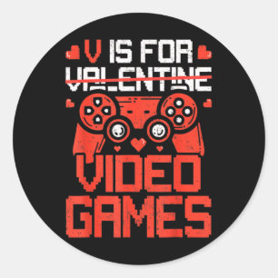 Sticker Rond V est pour les jeux vidéo drôle Saint Valentin Gam