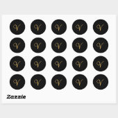Sticker Rond V initial de couleur or sur le monogramme noir (Feuille)