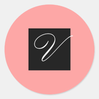 Sticker Rond V initial noir et rose - Personnaliser - Customisé