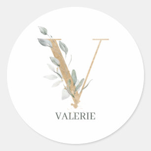 Sticker Rond V Monogramme Floral Personnalisé