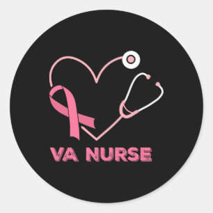 Sticker Rond Va Infirmière Coeur Stethoscope Ribbon rose Cute s