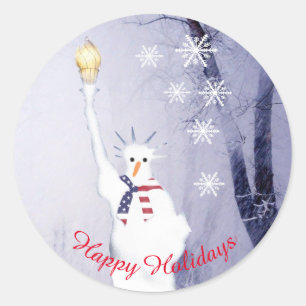 Sticker Rond Vacances américaines de Noël de bonhomme de neig
