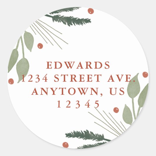 Sticker Rond Vacances Aquarelle Verdure Adresse de retour (Devant)