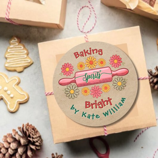 Sticker Rond Vacances Baking esprits brillants papier kraft flo