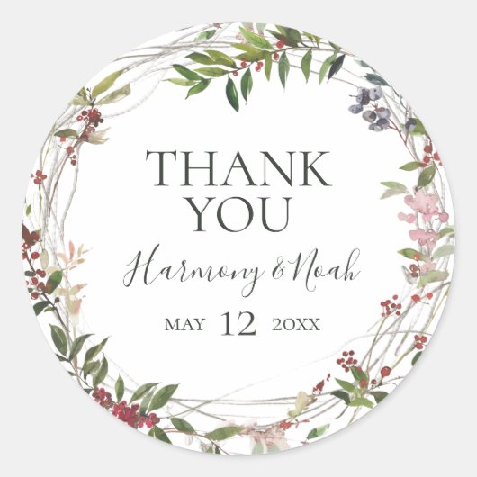 Sticker Rond Vacances Chic Botanique Merci Mariage Favor Cla (Devant)