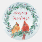 Sticker Rond Vacances - Couronne de Noël avec paire cardinale (Devant)