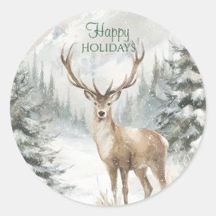 Sticker Rond Vacances de cerf de forêt rustique