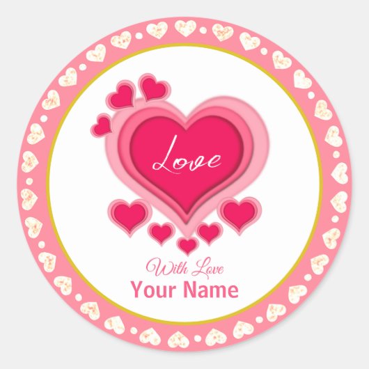 Sticker Rond Vacances de coeurs roses romantiques (Devant)