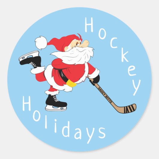 Sticker Rond Vacances de hockey Père Noël Patinage Noël (Devant)