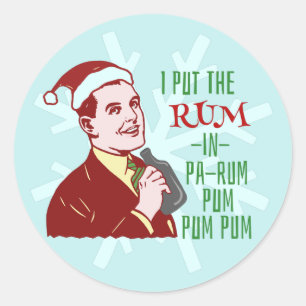 Sticker Rond Vacances de Noël amusantes au rhum de Noël