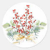 Sticker Rond Vacances de Noël aux baies rouges d'hiver (Devant)