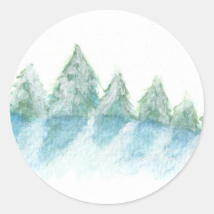 Sticker Rond Vacances de Noël dans la forêt d'hiver