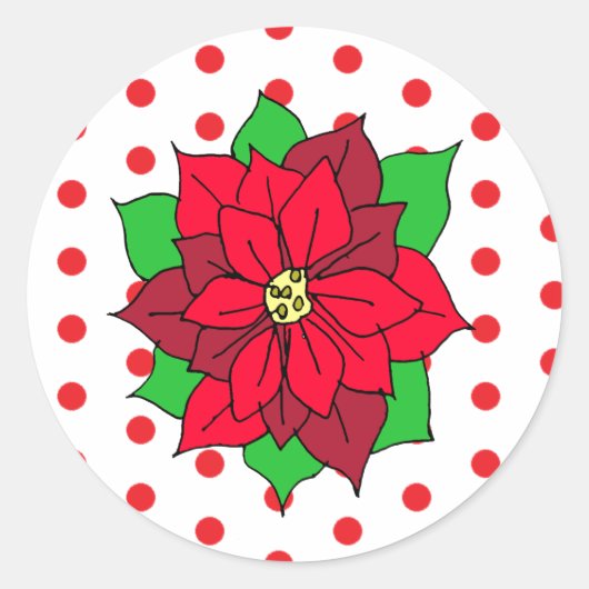 Sticker Rond Vacances de Noël Rouge Poinsettia (Devant)
