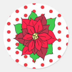 Sticker Rond Vacances de Noël Rouge Poinsettia