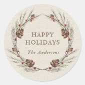 Sticker Rond Vacances de Noël Russe Pinecone Wreath (Devant)