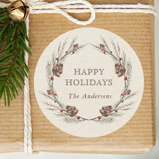 Sticker Rond Vacances de Noël Russe Pinecone Wreath