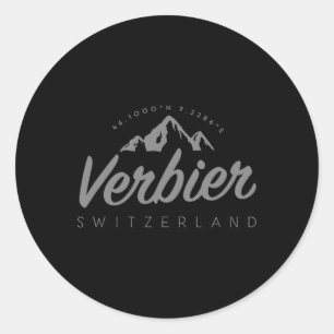 Sticker Rond Vacances de ski à la montagne à Verbier en Suisse