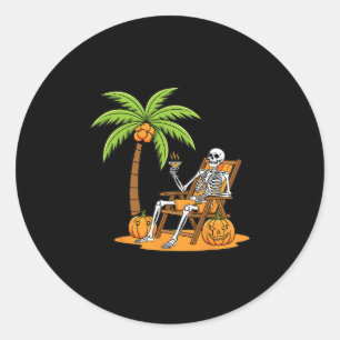 Sticker Rond Vacances de squelette d'Halloween sur la plage Pal
