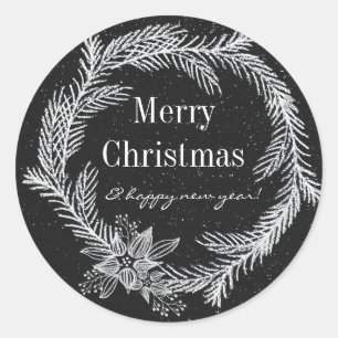 Sticker Rond Vacances de Wreath Snowy Chalk Moderne