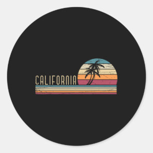 Sticker Rond Vacances d'été à Cali Ca Palmiers États-Unis Rétro