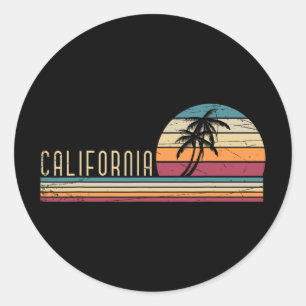 Sticker Rond Vacances d'été à Cali Ca Palmiers États-Unis Rétro
