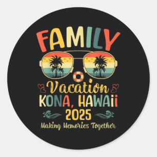 Sticker Rond Vacances d'été en famille à Kona Hawaii Beach 2025